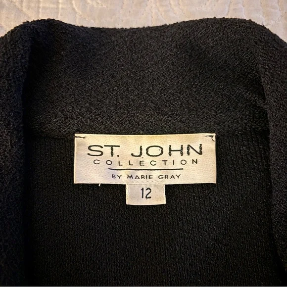 St. John Collection Black Women's Knit Boucle Double Breasted Blazer Sz 12 EUC - Picture 6 of 7